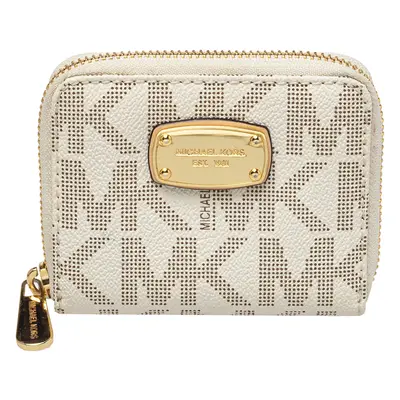 Michael Kors White Signature Coated Canvas Zip Around Compact Wallet