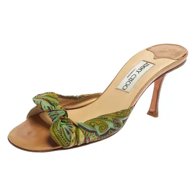 Jimmy Choo Multicolor Printed Satin Knot Slide Sandals Size