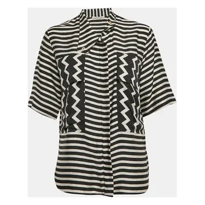 Stella McCartney Black/White Stripe Textured Silk Blouse