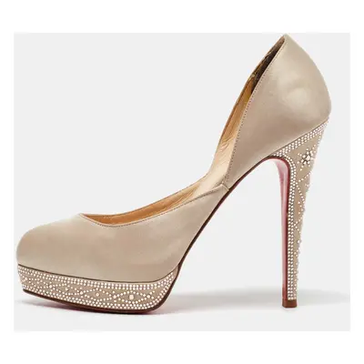 Christian Louboutin Beige Satin Crystal Embellished Platform Pumps Size