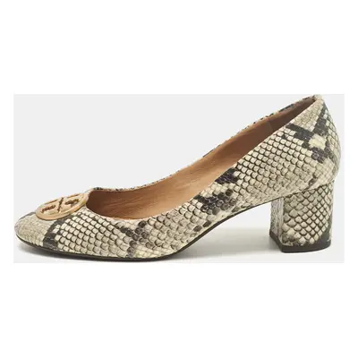 Tory Burch Multicolor Python Embossed Leather Chelsea Block Heel Pumps Size 38.5