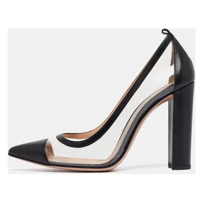 Gianvito Rossi Black Leather and PVC Plexi Block Heel Pumps Size