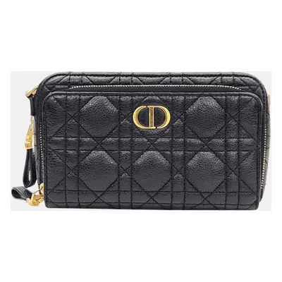 Christian Dior Black Cannage Leather Caro Double Pouch Bag