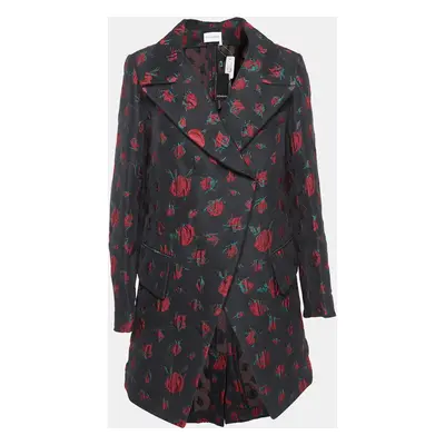 Saint Laurent Black Rose Motif Cotton Jacquard Coat