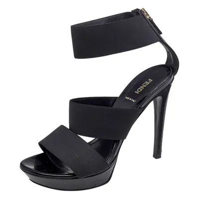 Fendi Black Stretch Band And Leather Strappy Ankle Cuff Sandals Size