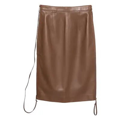 Burberry Brown Leather Double Zip Pencil Midi Skirt