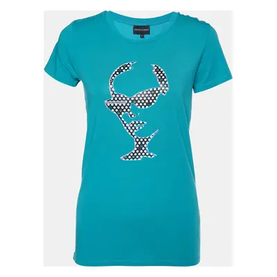 Emporio Armani Green Printed Cotton Knit T-Shirt