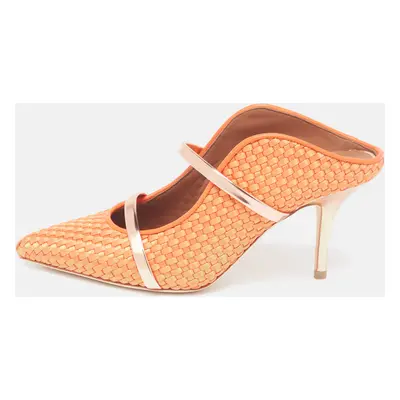 Malone Souliers Orange/Rose Gold Woven Satin and Leather Maureen Mules Size