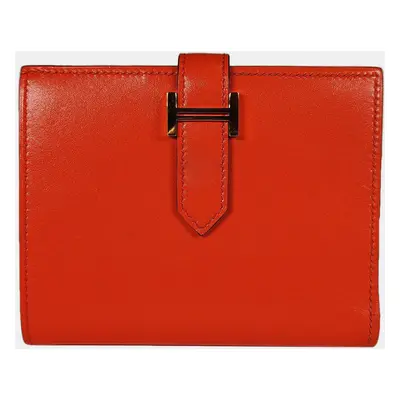 Hermes Orange Poppy Tadelakt Compact Bearn Wallet with GHW