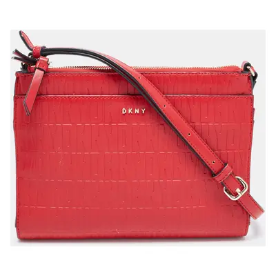 DKNY Red Logo Embossed Double Zip Crossbody Bag