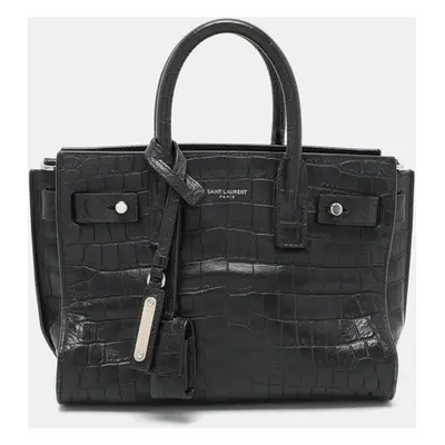 Saint Laurent Black Croc Embossed Leather Nano Classic Sac De Jour Tote