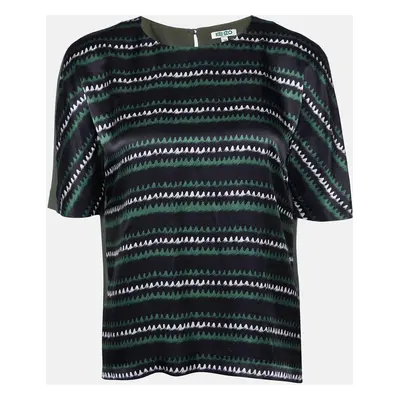 Kenzo Green Printed Silk Short Sleeve Top