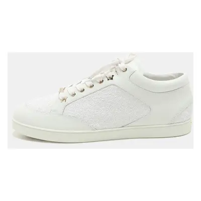 Jimmy Choo White Glitter and Leather Miami Low Top Sneakers Size