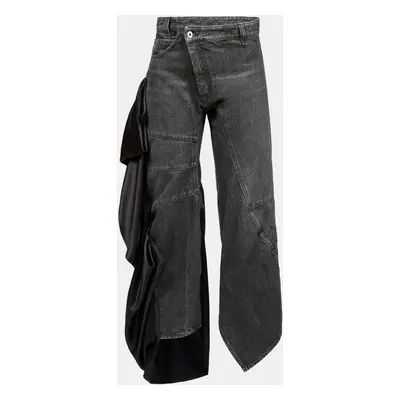 Loewe Black Denim Satin Draped Panel Asymmetric Pants