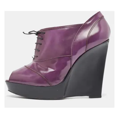 Marni Purple Patent Wedge Peep Toe Boots Size