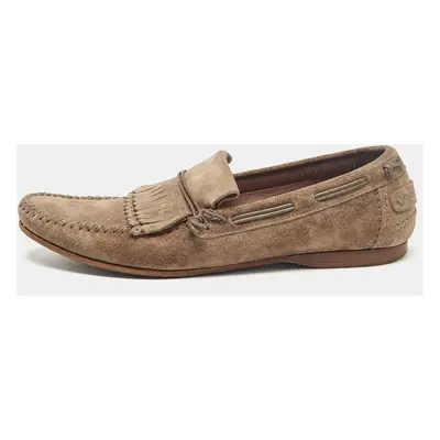 Dolce & Gabbana Brown Suede Fringe Slip On Loafers Size