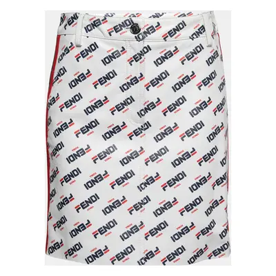 Fendi White All Over Logo Print Leather Mini Skirt