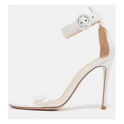 Gianvito Rossi White/Transparent Leather and PVC Open Toe Ankle Strap Sandals Size 37.5