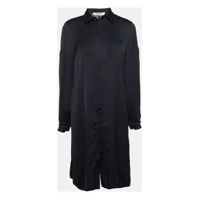 Valentino Black Satin Pleated Sleeve Shirt Dress