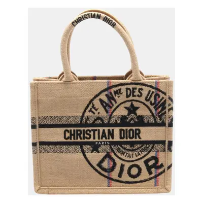 Christian Dior Jute Canvas Beige Multicolor Small Book Tote Bag