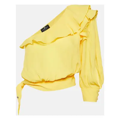 Elisabetta Franchi Yellow Crepe One-Shoulder Ruffled Blouse