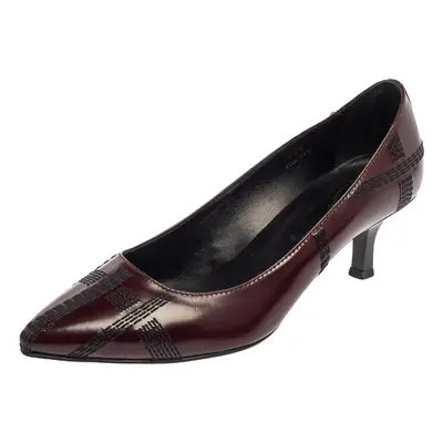 Tod's Burgundy Leather Embroidered Pointed Toe Pumps Size 38.5