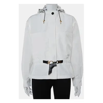 Louis Vuitton White Synthetic Logo Printed Hood Detail Belted Parka Jacket