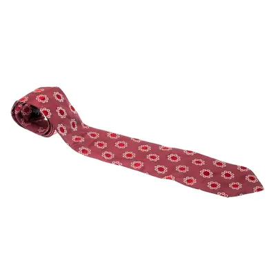 Boss By Hugo Boss Mauve Pink and Red Floral Embroidered Silk Jacquard Tie