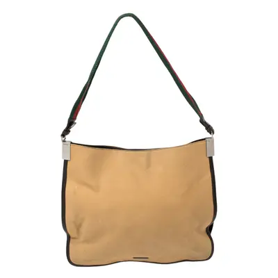 Gucci Khaki Brown Canvas and Leather Trim Web Detail Hobo