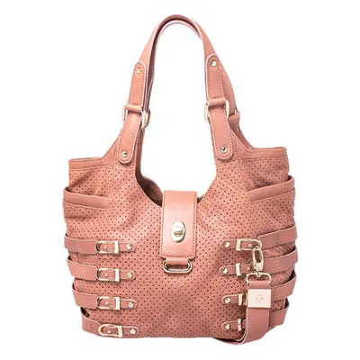 Jimmy Choo Nude Pink Perforated Leather Bardia Buckle Shoulder Bag