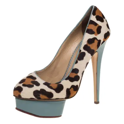 Charlotte Olympia Brown/Beige Leopard Print Pony Hair And Leather Pumps Size