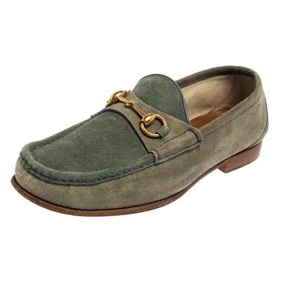 Gucci Blue/Grey Suede Horsebit Slip on Loafers Size