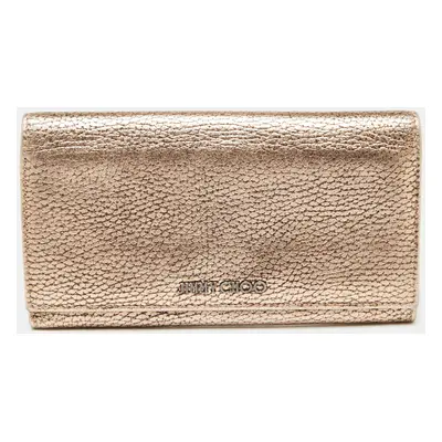 Jimmy Choo Metallic Rose Gold Leather Flap Continental Wallet