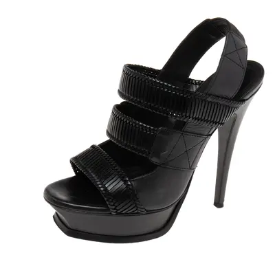 Saint Laurent Black Leather Strappy Slingback Sandals Size