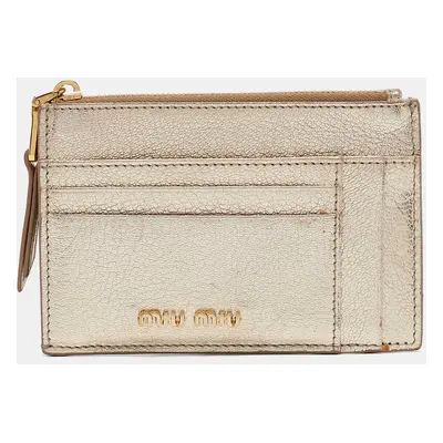 Miu Miu Metallic Gold Madras Leather Zip Card Holder