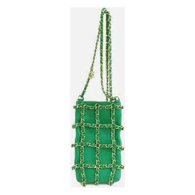 Chanel Green Lambskin Tech Me Out Clutch With Chain