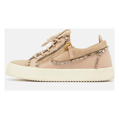 Gisueppe Zanotti Beige Nubuck and Leather Double Zip Low Top Sneakers Size