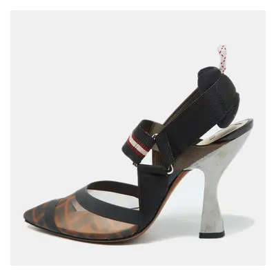 Fendi Black/Brown Zucca Mesh and Canvas Colibri Pumps Size