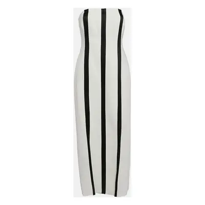 Diane Von Furstenberg White/Black Stripe Stretch Cotton Strapless Structured Midi Dress