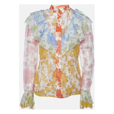 Zimmermann Mulitcolor Floral Print Silk Blend Ruffled Shirt