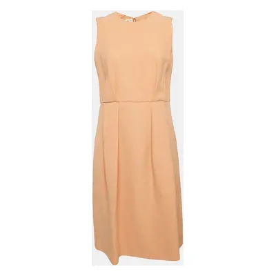 Marni Light Orange Crepe Box Pleat Detail Sleeveless Dress