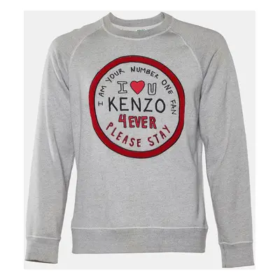 Kenzo Grey Cotton Knit I Love U Embroidered Sweatshirt