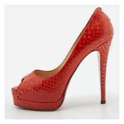 Christian Louboutin Orange Python Leather Altadama Peep Toe Platform Pumps Size