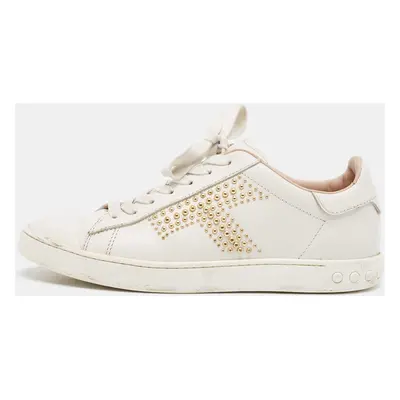 Tod's White Leather Studs Lace Up Sneakers Size