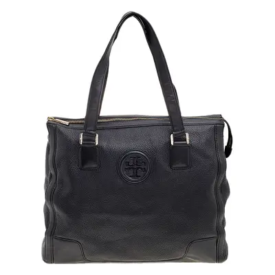 Tory Burch Black Leather Top Zip Robinson Tote