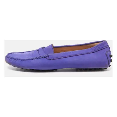 Tod's Purple Suede Penny Slip On Loafers Size