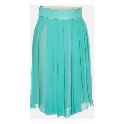 Chloe Cyan Blue Silk Pleated Midi Skirt