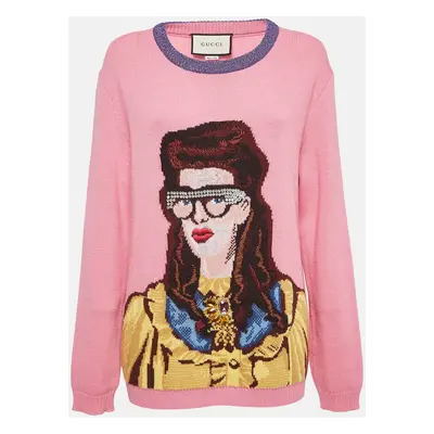 Gucci Pink Embellished & Patterned Wool Knit Sweater