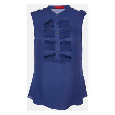 CH Carolina Herrera Navy Blue Silk Sleeveless Blouse