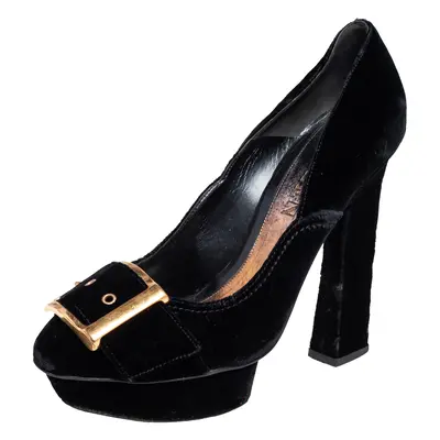 Alexander McQueen Black Velvet Buckle Platform Pumps Size